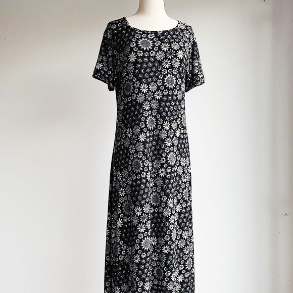 90's VINTAGE | Black Floral Dress | Best fit L - Picture 3 of 5